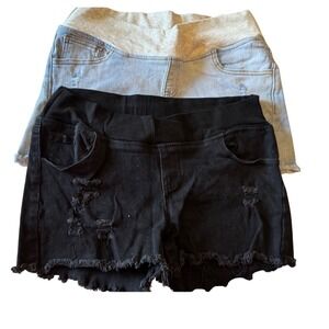 Maternity Set‎ 2 Distressed Denim Shorts Black Wash Frayed Hem Jean Short Large